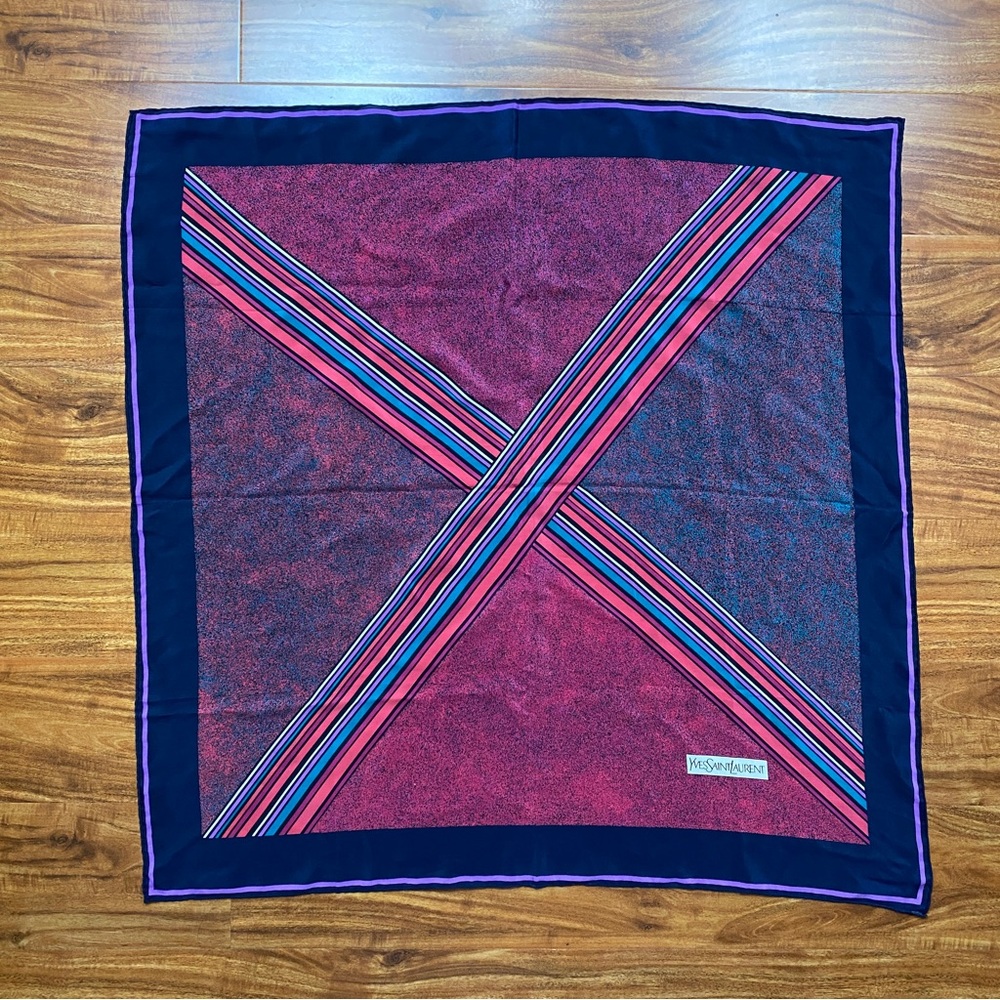 Vintage Women's Yves Saint Laurent YSL Jewel Tone Lightweight Square Scarf Retro